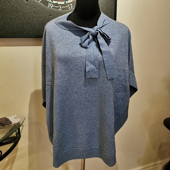 Talbots Tie Neck Poncho FRENCH IRIS HEATHER - Picture 6 of 9